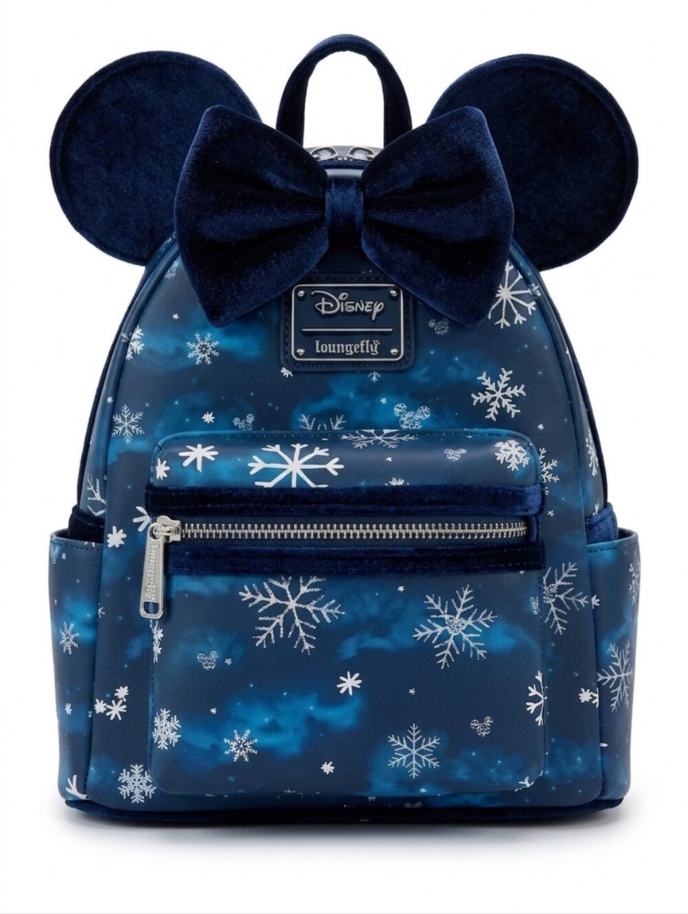 Loungefly Navy Snowflake Minnie Ear Mini Backpack with Velvet Bow